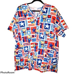 Peaches Uniform V-Neck Short Sleeve "4th of July" Scrub Top w/ Front Pockets 493